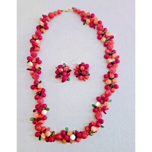 Vintage fruit glass bead fruit salad Necklace earring set tutti fruitti 1950s